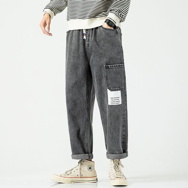 

autumn 2020 new men's loose label work clothes youth large washed capris work clothes jeans jeans and jeanstrend ebtcm, Blue