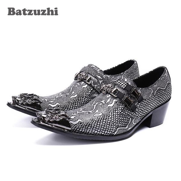 

batzzhi handmade leather shoes men 6.5cm high heels iron pointed toe formal dress shoes men party, business zapatos hombre, us12, Black