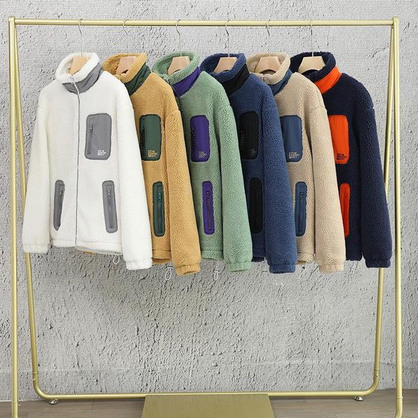 

mens winter fleece jacket stand collar casual parkas men zip up loose male coats solid winter jacket men, Black