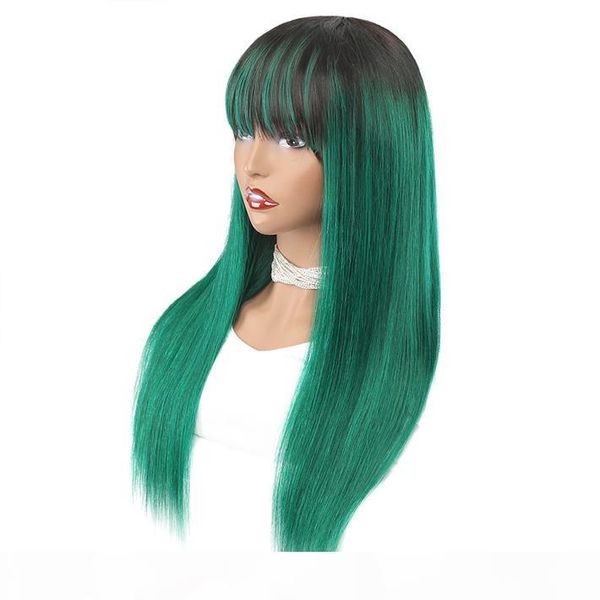 

silky 1b зеленый человеческих волос straight сырое индийский реми ombre парики с челкой non парик шнурка натуральных волос 150% плотность gl, Black;brown