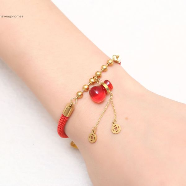 

factoryqjargolden japan and south gourd korea benmingnian rose transfer stainless titanium steel red rope bracelet, Silver