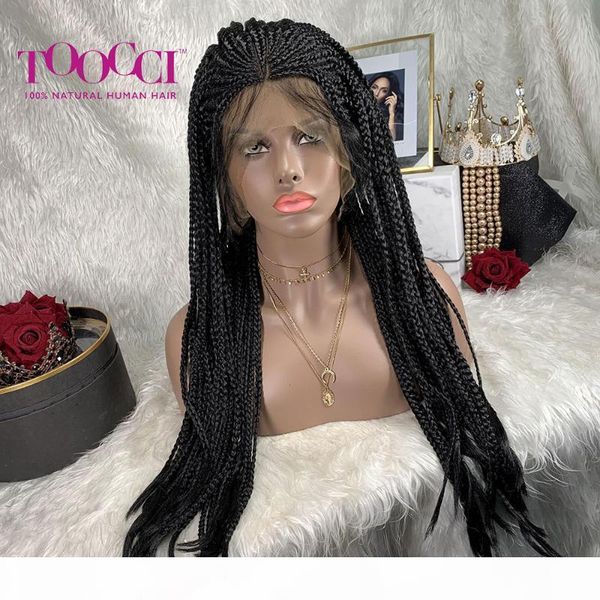 

toocci hair handmade full braided lace front wigs high temperature synthetic hair cornrow braids lace front wigs, Black;brown