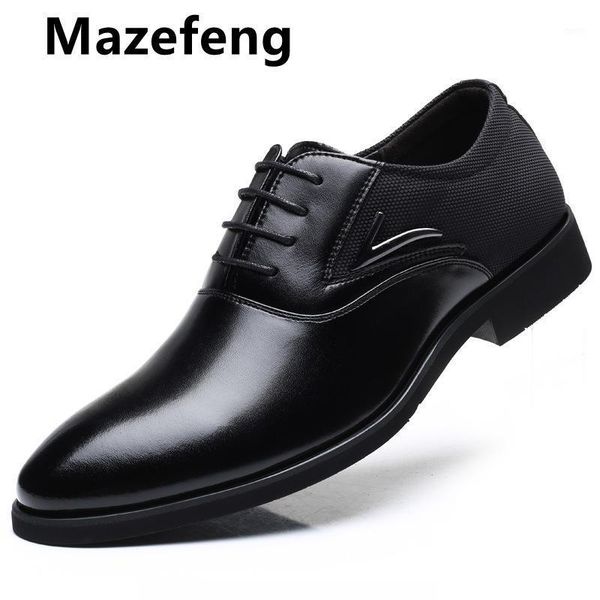 

mazefeng 2020 new men pointed toe shoes lace-up bullock business dress men oxfords shoes male formal big size1, Black