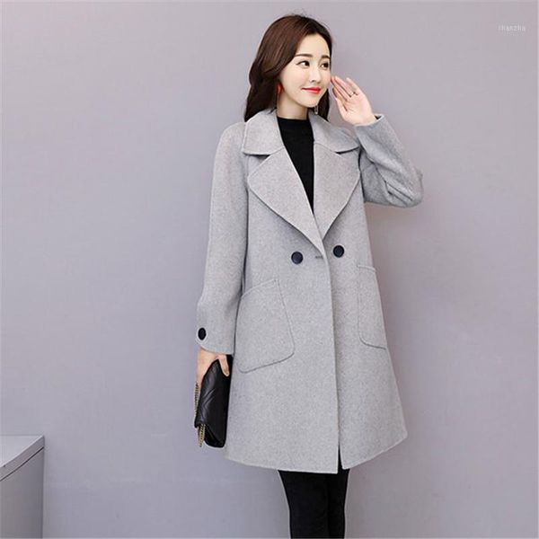 

elegant long winter woolen coat women women winter warm wool slim coat1, Black