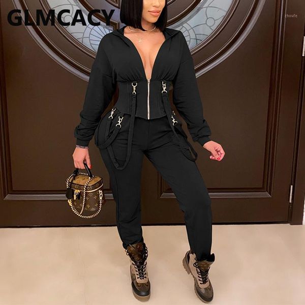 

women two piece casual tracksuits zipper corset hooddies & slim pants set1, Gray