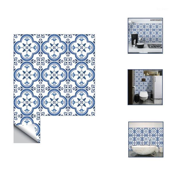 

10 pcs waterproof 15*15cm tile stickers blue pattern self-adhesive diy sticker kitchen bathroom tiles decals stick home decor1