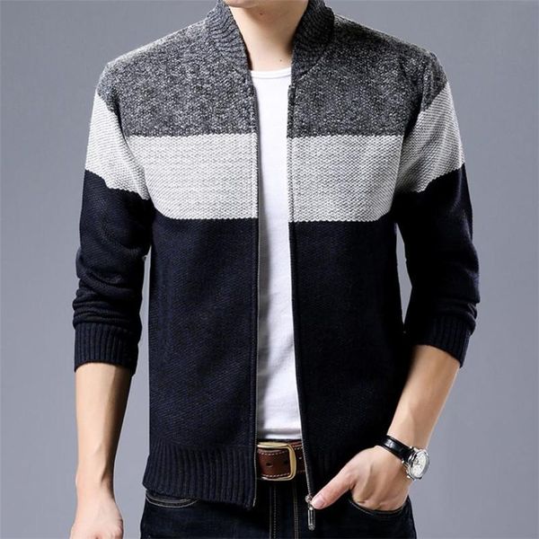 

men's jackets 2021 fashion casual clothing jacket collar knitted zipper gradient and coat, Black;brown