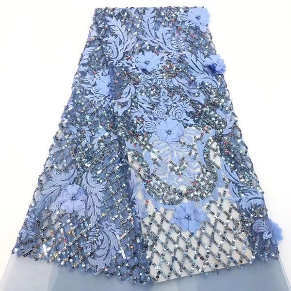 

ribbon arrival african tulle lace fabrics 2021 sky blue fabric with sequins for fashion nigerian dress, Pink;blue