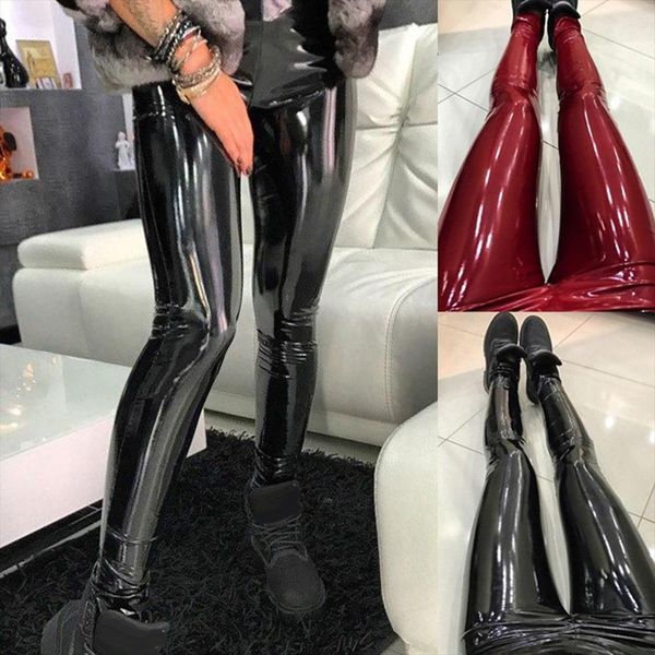 

black summer pu leather pants women high waist skinny push up leggings elastic trousers stretch plus size jeggings