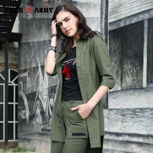 

army 2020 spring summer blouse women fashion army green casual long shirts clothing female breathable cotton shirt lady1, White