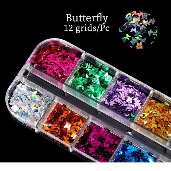 

3d thin butterfly holographics nail glitter sequins sparkly shinning flakes powder polish decorations letter design p jllzkd, Silver;gold
