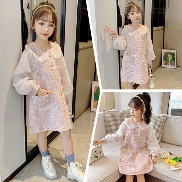 

and girls' drs 2020 new foreign korean children's spring little fragrance princs skirt autumn sle, Red;yellow