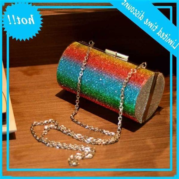 

rainbow rhinestone pure evening bags women luxury party handbag for bruiloft clutch diamond cylinder shoulder bag
