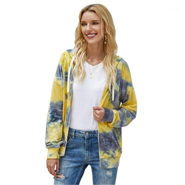

sweatshirts tie dye womens hoodies fashion occident trend cardigan long sleeve zipper pocket hooded sweater designer female loose casual, Black