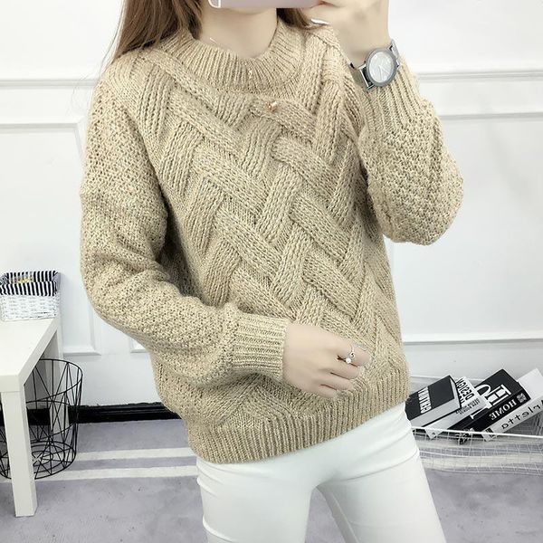 

2020 new loose autumn winter sweater women pullover female clothes casual plaid o-neck long sleeve thicken winter woman coat1, White;black