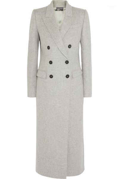 

autumn winter new fashion turn down collar wool blends double-breasted straight cashmere coat1, Black