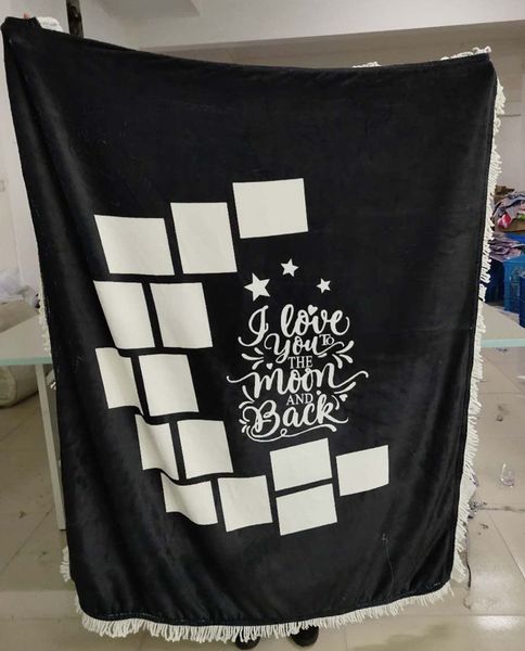 

125*150cm sublimation tassel blanket moon heart valentines day heat thermal transfer printing plush mat diy blank blankets bed quilt h12505