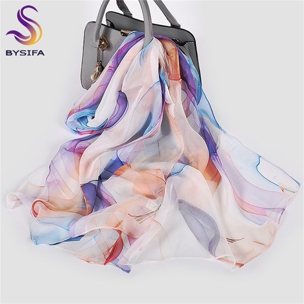 

bysifa] chiffon pure ladies new design long 100% shawl scarf women blue purple thin silk scarves echarpes y201007, Blue;gray