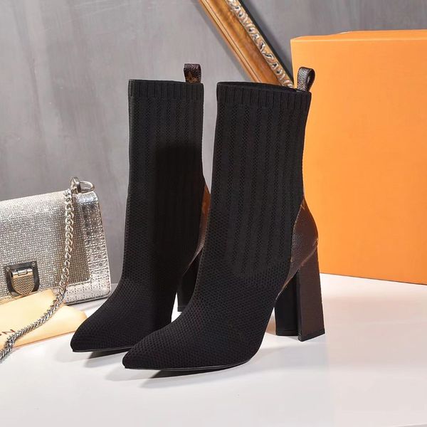 

2020 new fashion luxury lady sock booties fashionable comfortable leather woman boots presbyopia martin boots heel height 9cm size 35-42, Black