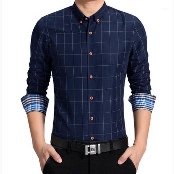 

2019new autumn fashion brand men clothes slim fit men long sleeve shirt plaid cotton casual shirt social plus size -6xl1, White;black