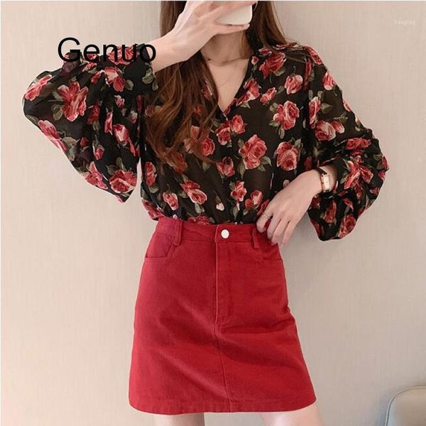 

big size floral chiffon shirt retro printed loose long sleeve shirts turndown collar single-breasted women 4xl 2020 new1, White