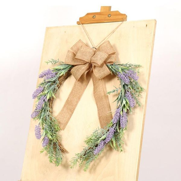 

decorative flowers & wreaths lavender horseshoe garland wreath simulation flocking bowknot plant wall hanging1