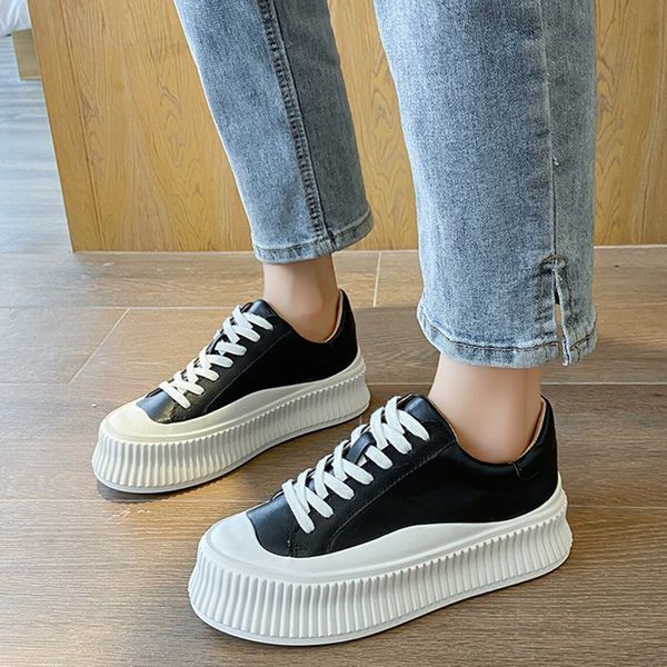 

2021 the new beige black chunky platform dwaterproof water leather only women's shoes thick background rentals even sports jkqy