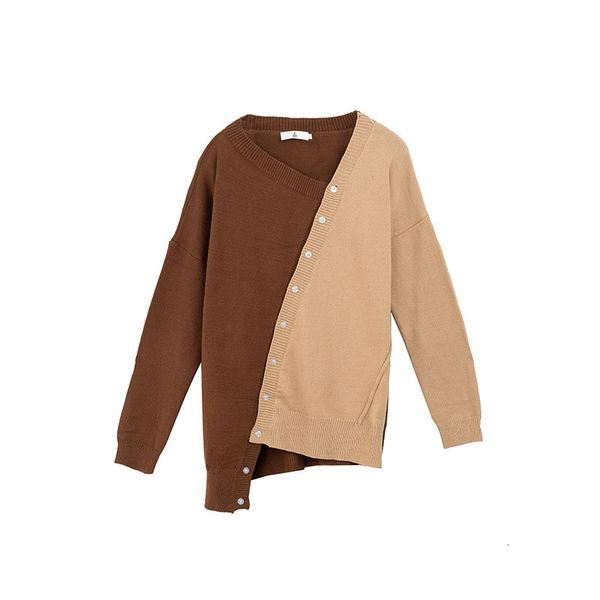 

2021 autumn new winter big female korean leisure temperament fivela oblique contrast irregular color amendment sweater u1f5, White;black