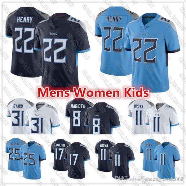 

2020 new custom 22 derrick henry 8 marcus mariota tennessee titans 31 kevin byard 11 kevin byard football jersey 01, Black;red