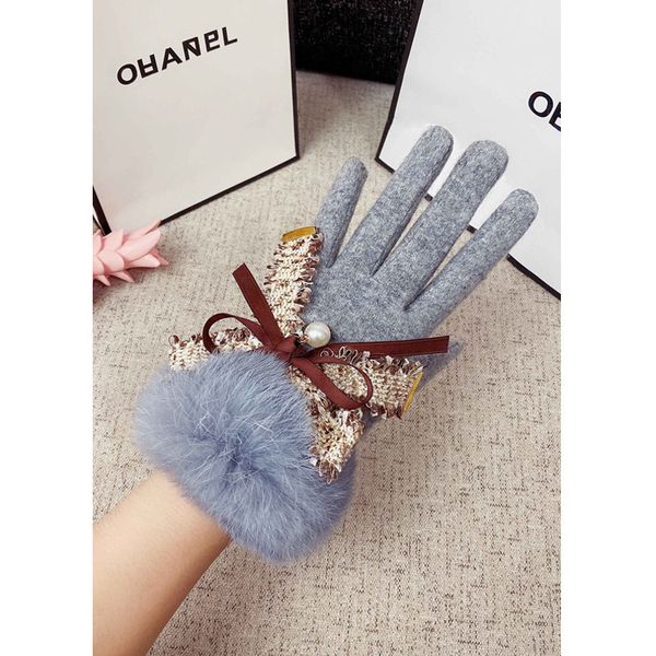 

winter women' cashmere rabbit hair korean version lovely wool warm plush thickened touch screen cold proof gloves for riding and, Blue;gray
