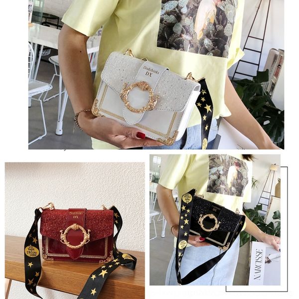 

skb3d women's 2020 square korean style shoulder sequin monkey lock fashion shoulder fashion texture bagsmall bag small new bagsquare ba