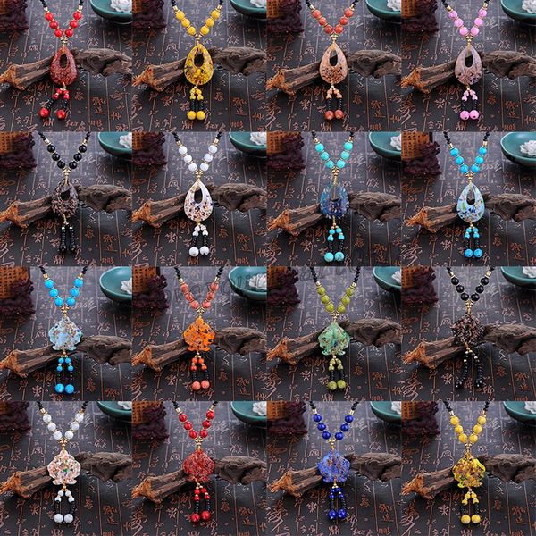 

fashion imitation beeswax pendant necklace chain bead pendants necklaces women men water drop shaped sweater chain jewelry gift, Silver