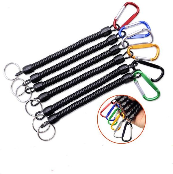 500pcs Retrátil Plástico Spring Elastic Rope Ferramenta de Engrenagem de Segurança para Airsoft Exterior Caminhada Camping Anti-Perdido Chaveiro Presente SN1924