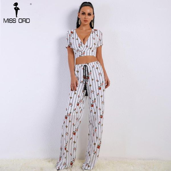 

missord 2018 women v neck two pieces set print rompers short sleeve belt jumpsuit ft91381, Black;white