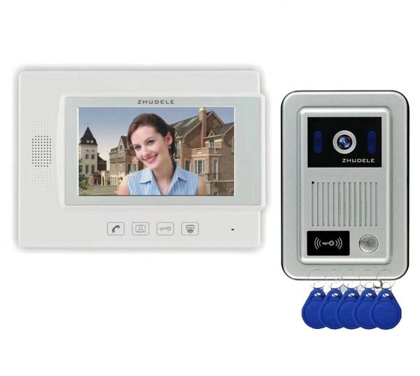 

zhudele intercom system id card unlocking 7"color video door phone 700 tvl ir waterproof camera support extra cctv camera