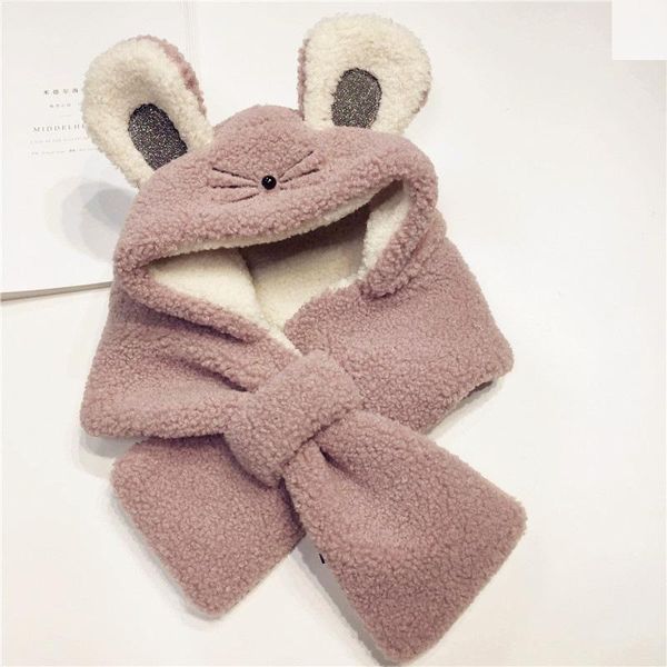 

scarves korean version of autumn and winter lamb cashmere children's hat scarf dual purpose baby warm cute cat embroidery bib wholesale, Blue;gray