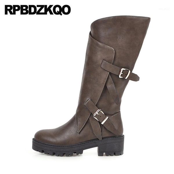 

shoes chunky ladies big size tall thick 13 45 plus round toe waterproof winter boots women mid calf 12 44 high heel platform1, Black