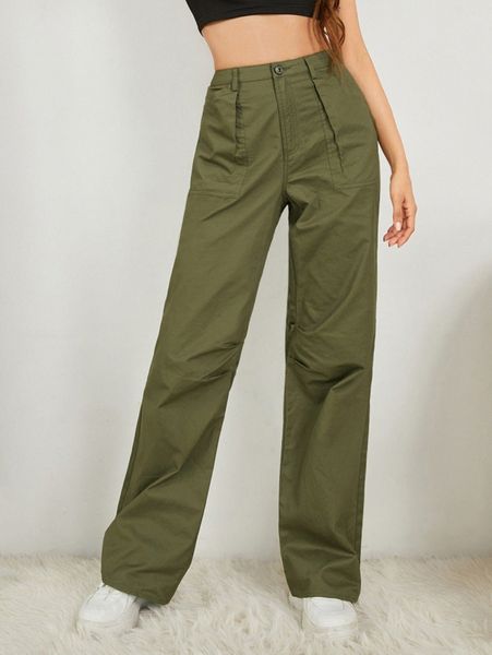 

fold pleated solid pants i3vh#, Black;white