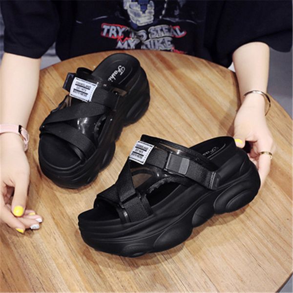 

2021 new summer of the chunky peep women's fashionable women girl sandals eight inches high heels casual beach gpz2, Black