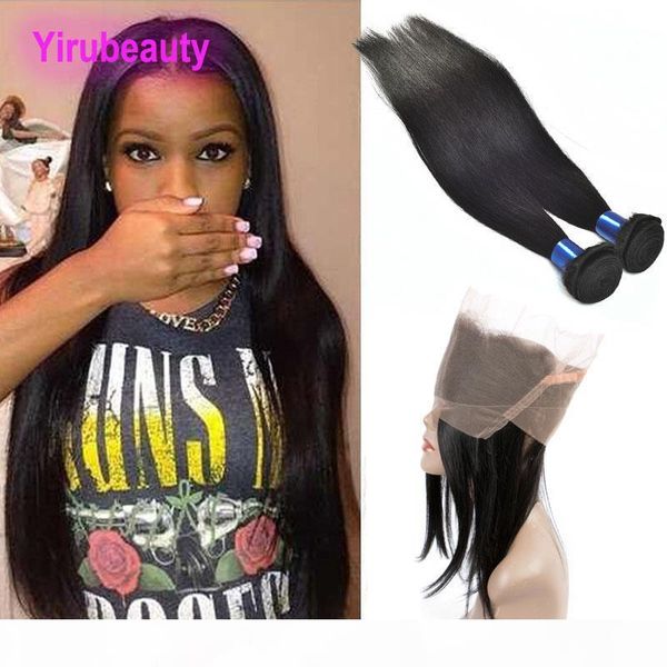 

malaysian 360 lace frontal with 2 bundles straight human hair smooth straight bundles with lace frontal closure hair wefts, Black;brown