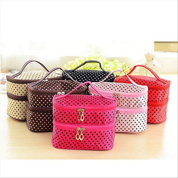 

cosmetic bags women multifunction double desk polka dot cosmetic bag makeup case pouch toiletry zip organizer travel