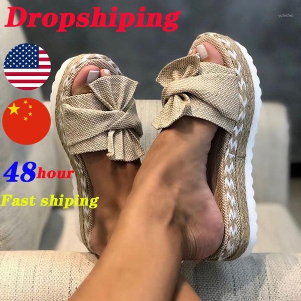 

fast shiping slippers women slides summer bow summer sandals bow-knot slippers with thick soles female floral beach shoes1, Black