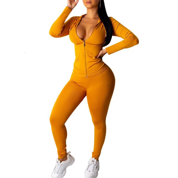 

oeak pink orange two pieces set women fitness sportswear 2020 autumn long sleeve skinny elastic leggings tracksuit