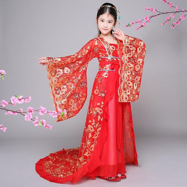 

traditional ancient clothing fairy chinese folk dance dance costumes hanfu dress tang dynasty costume girls children kids child, Black;red