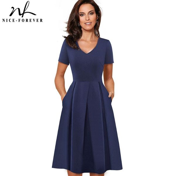 

casual dresses nice-forever summer pure color with pockets retro pinup flared women dress a206, Black;gray