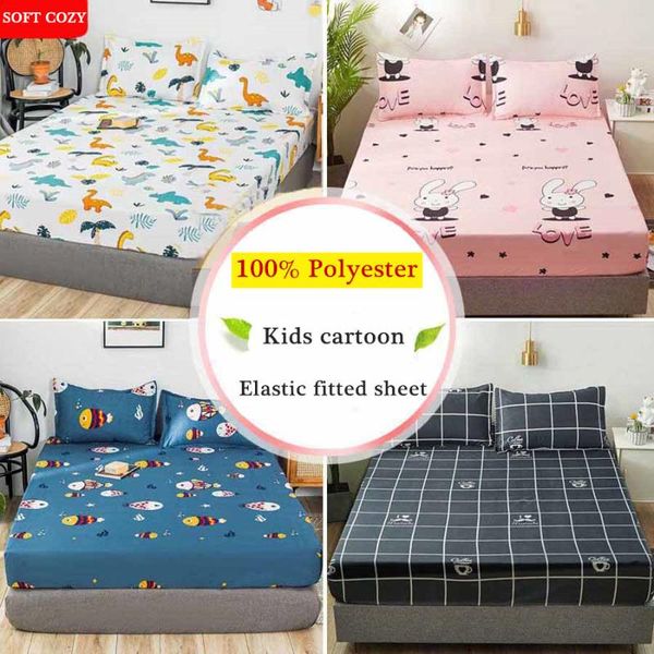 

sheets & sets wostar 100% polyester kids cartoon fitted sheet elastic band mattress cover 180x200cm single full queen king size bed