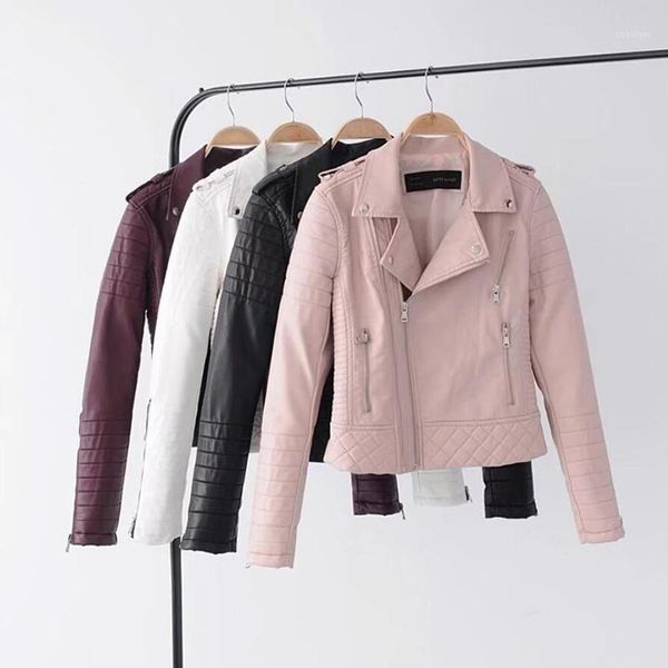 

2020 new elegant autumn winter zipper basic pu coat female motorcycle jackets women outwear slim short winter jacket s-xl1, Black