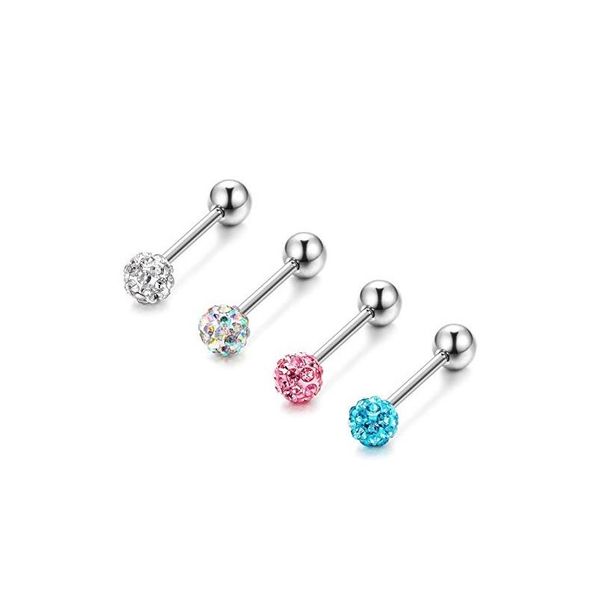

modrsa 1piece crystal paved ball tongue rings stainless steel straight barbell tongue helix septum piercing body jewelry f bbynmc, Silver
