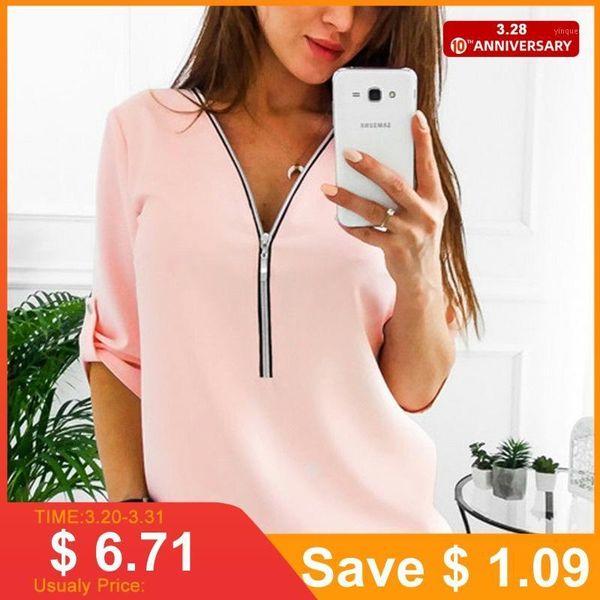 

jocoo jolee women zipper short sleeve shirts womens and blouses v neck tee shirts casual female tunic plus size1, White