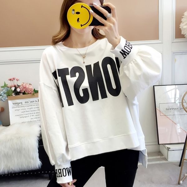 

ekycz autumn thin size cotton women's ins super coat irregular casual cec coat loose large fire sweatersweater sweater long-sleeved kor, Black